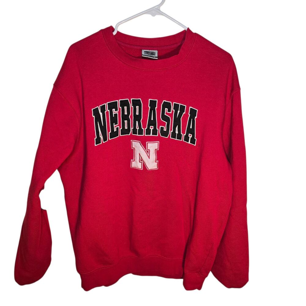 Nebraska Stadium Athletics Sweatshirt Red Black Embroidered Letters Size Large